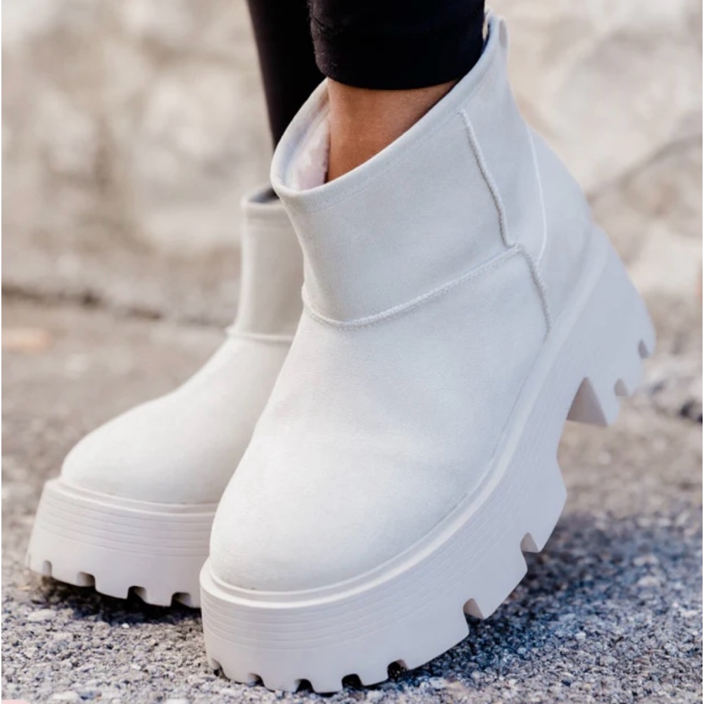 White suede lug boots